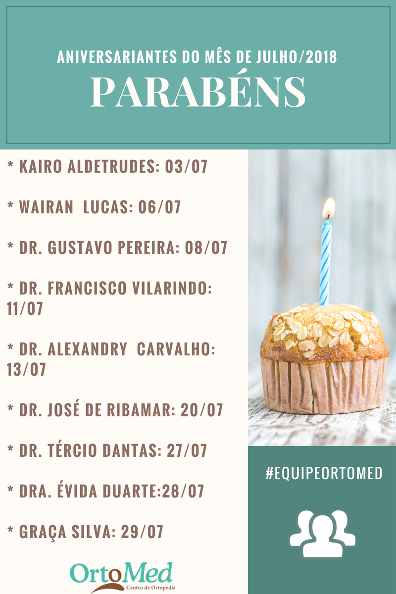Parabéns aos aniversariantes do mês de Julho
